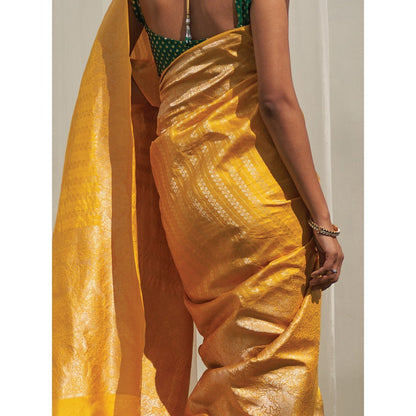 Five Point Five Yellow Woven Zari Saree with Unstitched Blouse