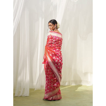 Five Point Five Pink Zari Jhoomar Jaal Saree with Unstitched Blouse