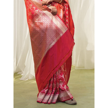Five Point Five Pink Zari Jhoomar Jaal Saree with Unstitched Blouse
