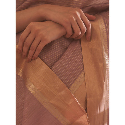 Five Point Five Mauve Zari Stripes Woven Saree with Unstitched Blouse