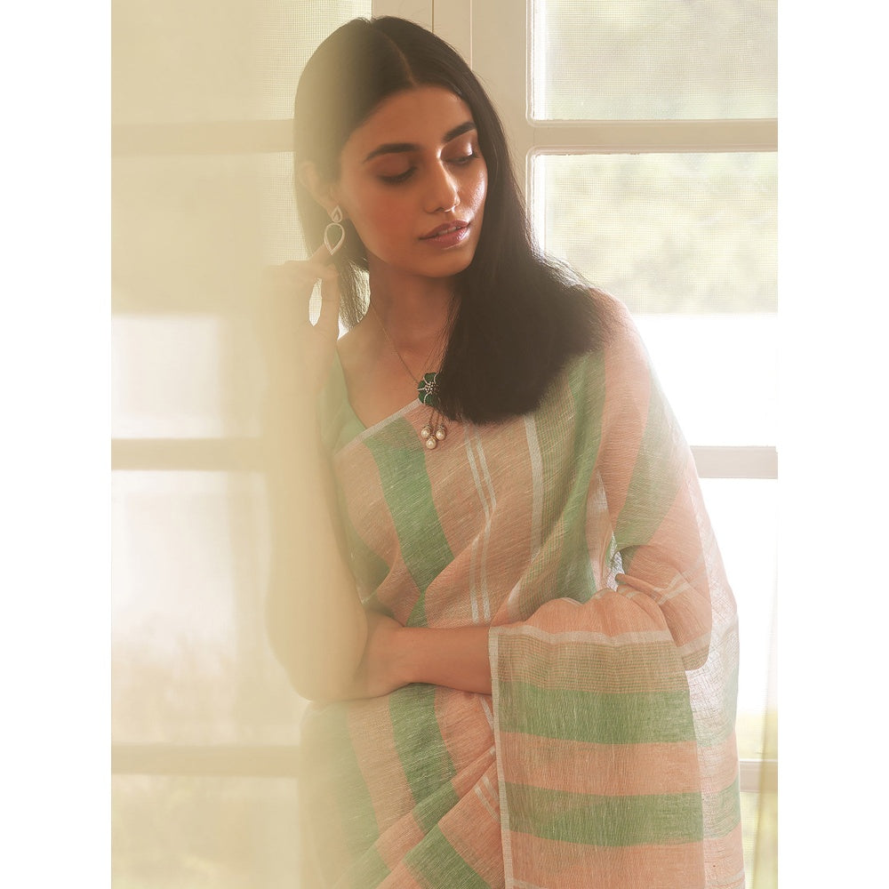 Five Point Five Multi-Colour Multicolour Stripes Woven Saree with Unstitched Blouse