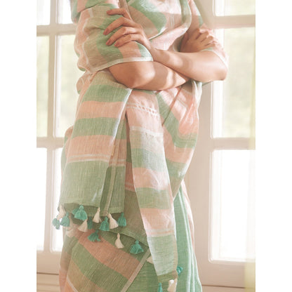 Five Point Five Multi-Colour Multicolour Stripes Woven Saree with Unstitched Blouse