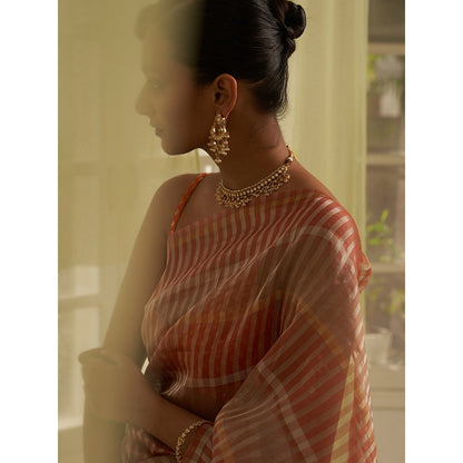 Five Point Five Multi-Colour Stripes Woven Overall Saree with Unstitched Blouse