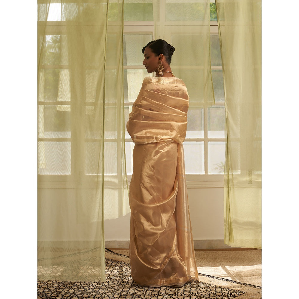 Five Point Five Traditional Border Woven Gold Saree with Unstitched Blouse