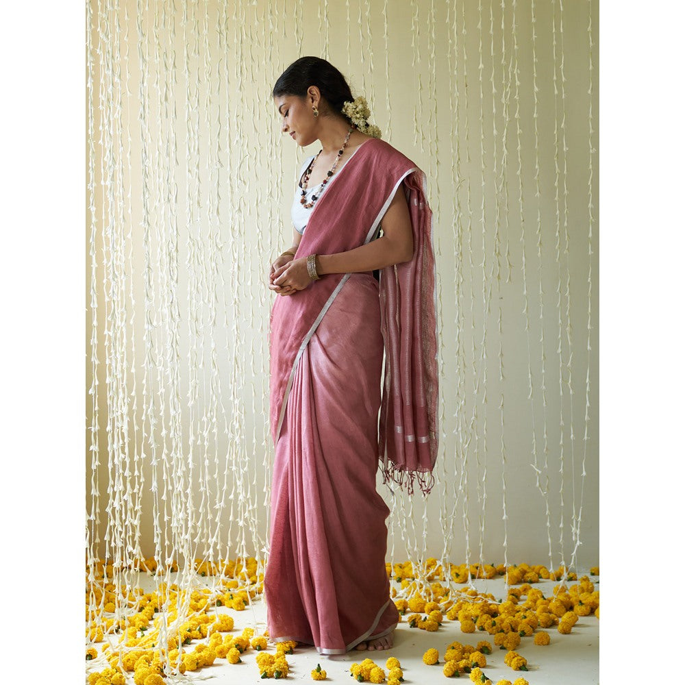 Five Point Five Mauve Woven Stripes On Pallu Saree with Unstitched Blouse