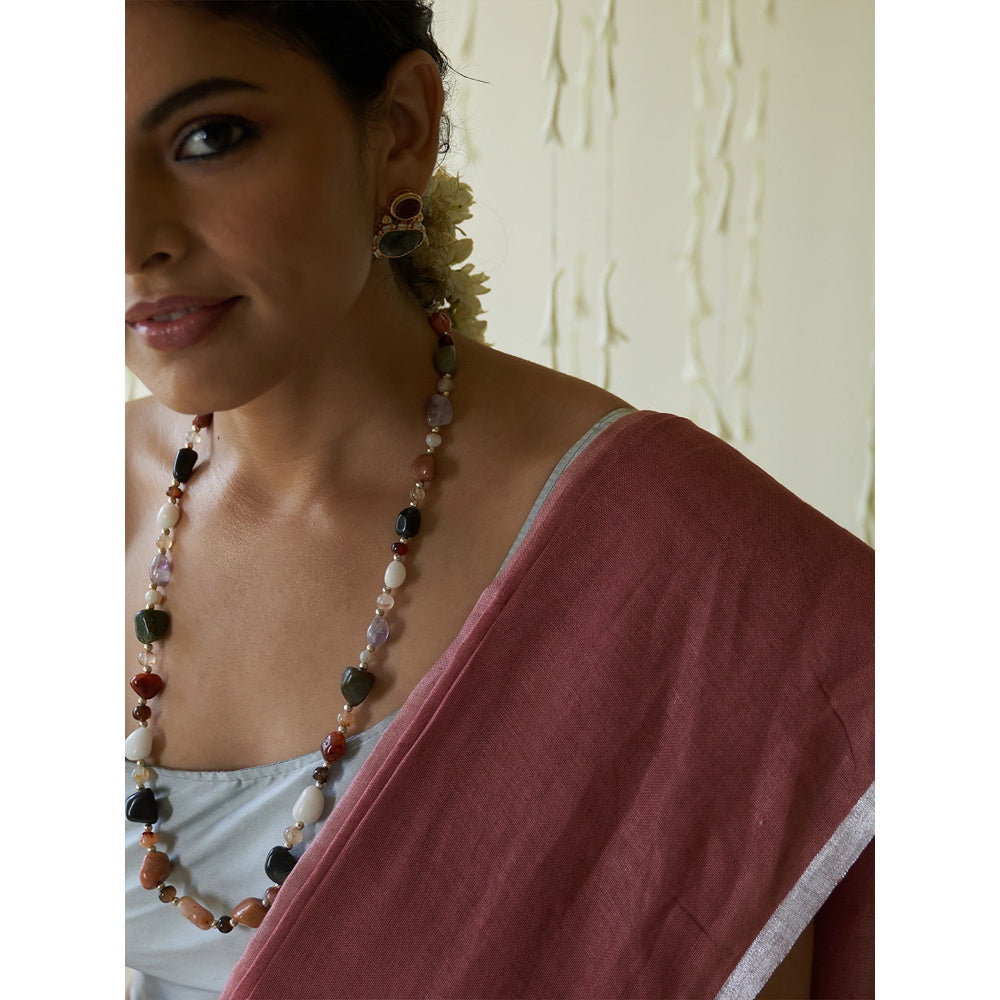 Five Point Five Mauve Woven Stripes On Pallu Saree with Unstitched Blouse