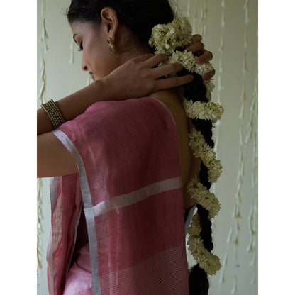 Five Point Five Mauve Woven Stripes On Pallu Saree with Unstitched Blouse