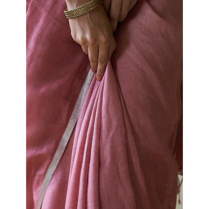 Five Point Five Mauve Woven Stripes On Pallu Saree with Unstitched Blouse
