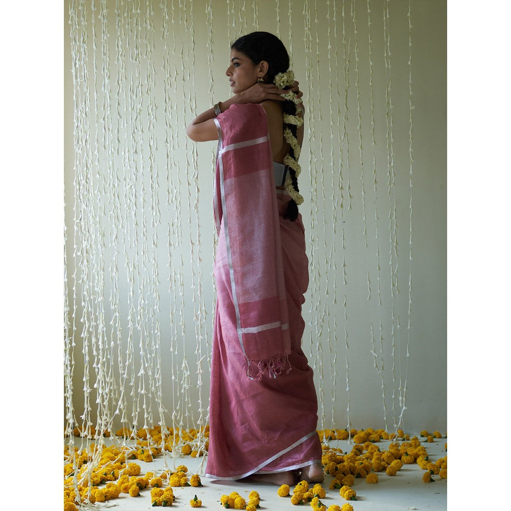 Five Point Five Mauve Woven Stripes On Pallu Saree with Unstitched Blouse