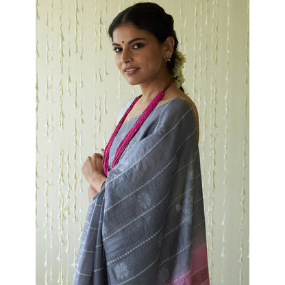 Five Point Five Blue Stripes Woven Overall Saree with Unstitched Blouse