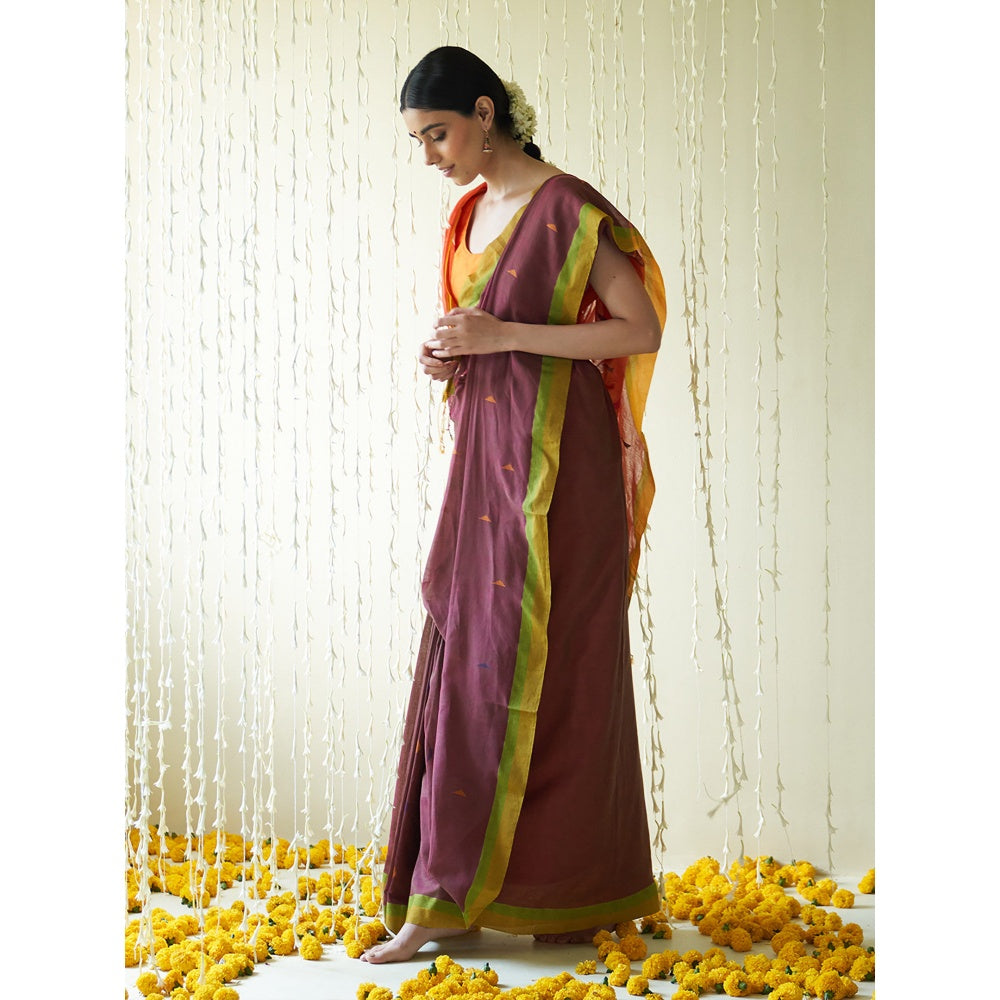 Five Point Five Multi-Colour Motif Woven Saree with Unstitched Blouse
