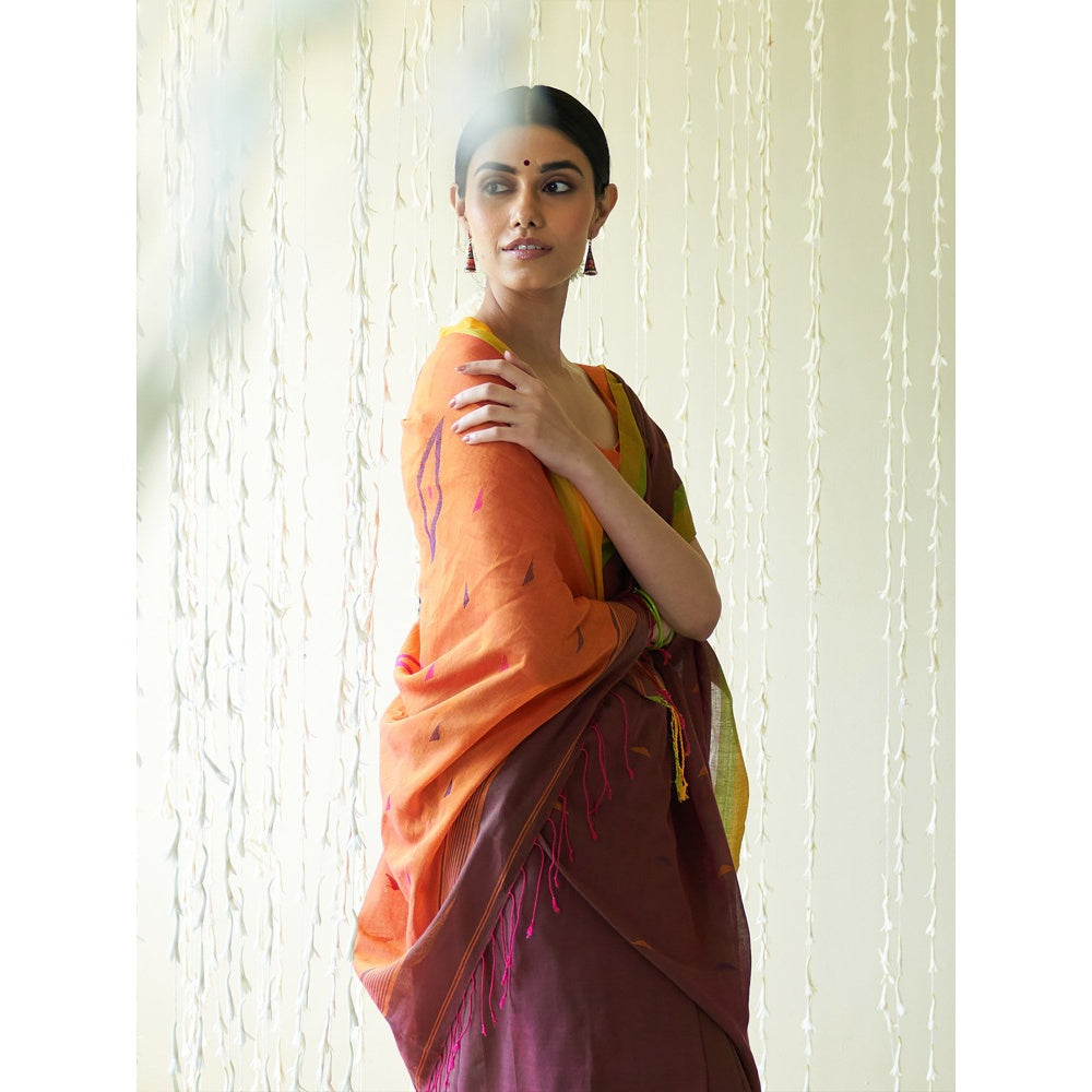 Five Point Five Multi-Colour Motif Woven Saree with Unstitched Blouse