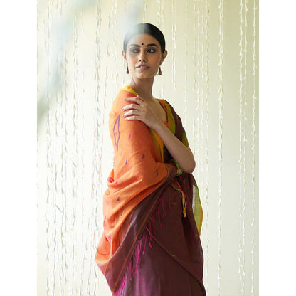 Five Point Five Multi-Colour Motif Woven Saree with Unstitched Blouse