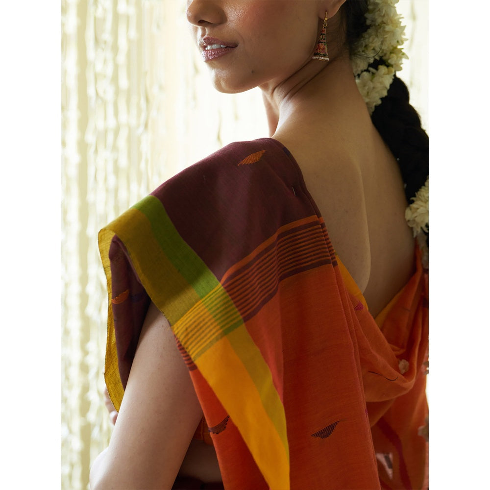 Five Point Five Multi-Colour Motif Woven Saree with Unstitched Blouse