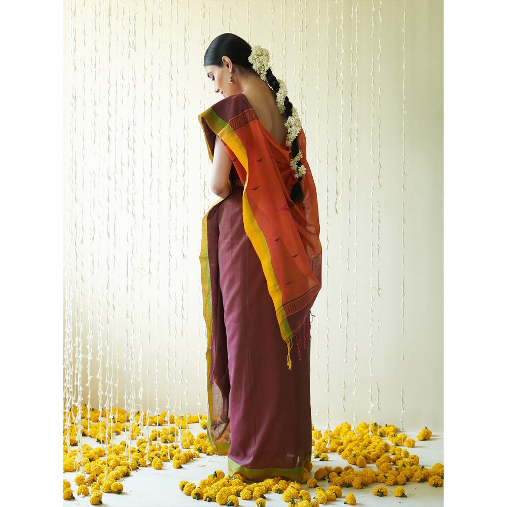 Five Point Five Multi-Colour Motif Woven Saree with Unstitched Blouse