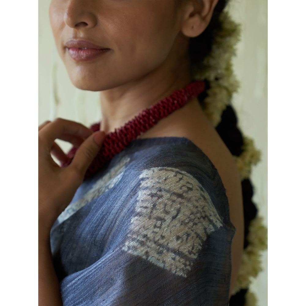 Five Point Five Blue Shibori In Diamond Shape Saree with Unstitched Blouse