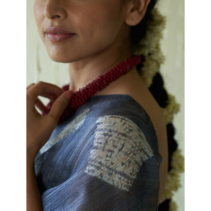 Five Point Five Blue Shibori In Diamond Shape Saree with Unstitched Blouse