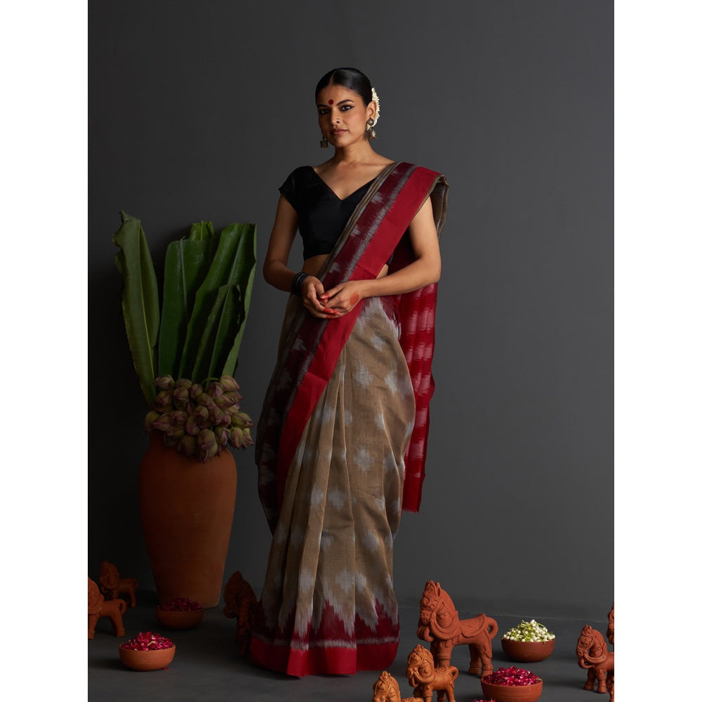 Five Point Five Multi-Colour Ikat Woven Pattern Saree with Unstitched Blouse