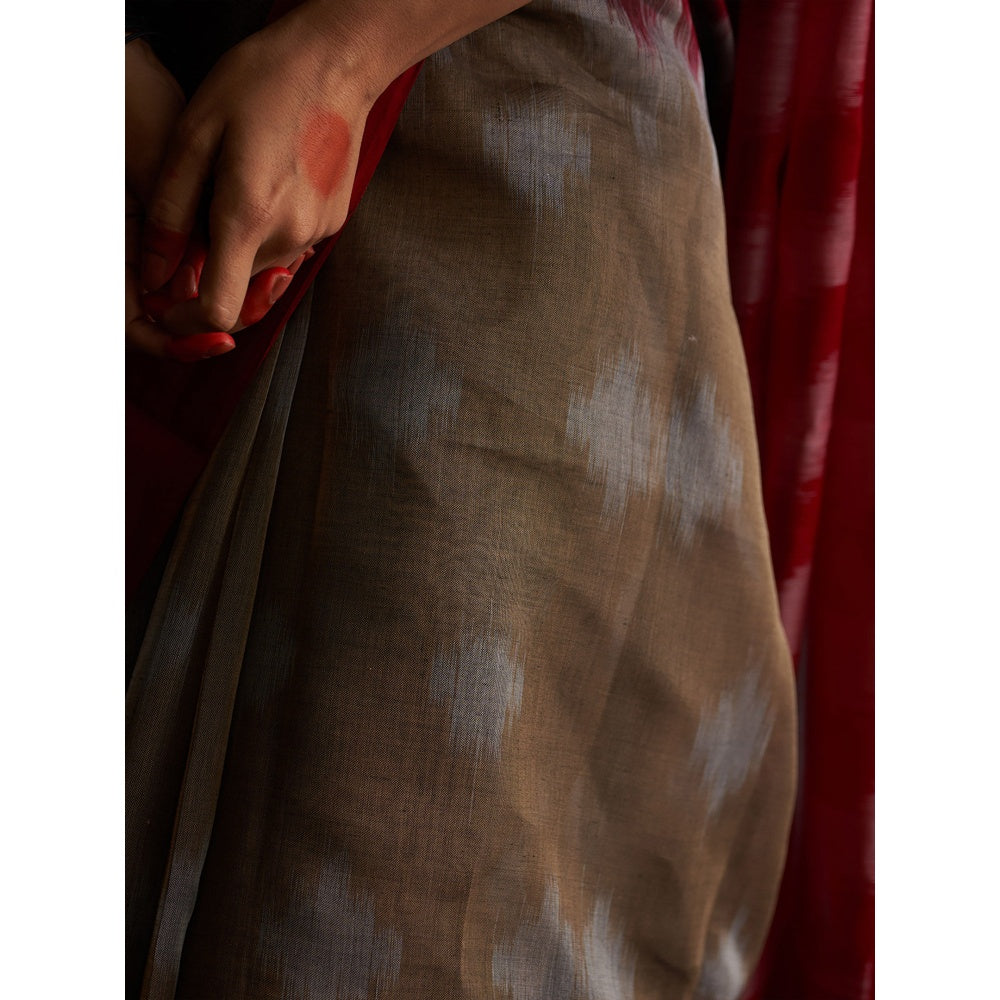 Five Point Five Multi-Colour Ikat Woven Pattern Saree with Unstitched Blouse