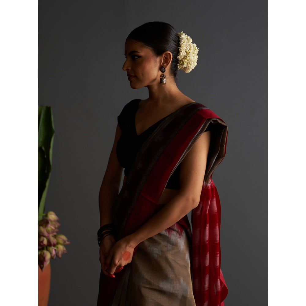 Five Point Five Multi-Colour Ikat Woven Pattern Saree with Unstitched Blouse