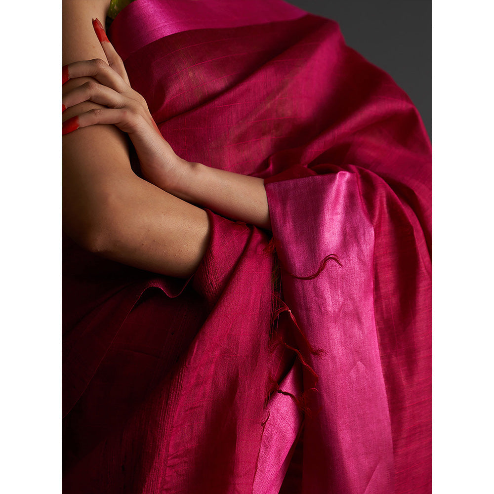 Five Point Five Pink Woven Overall Saree with Unstitched Blouse