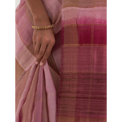 Five Point Five Pink Stripes Saree with Unstitched Blouse