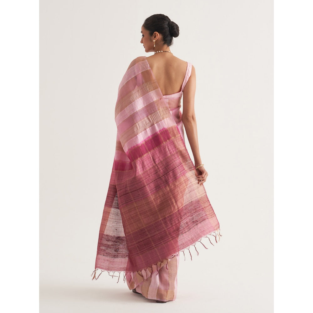 Five Point Five Pink Stripes Saree with Unstitched Blouse