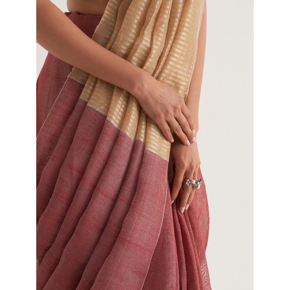 Five Point Five Mauve Stripes Saree with Unstitched Blouse
