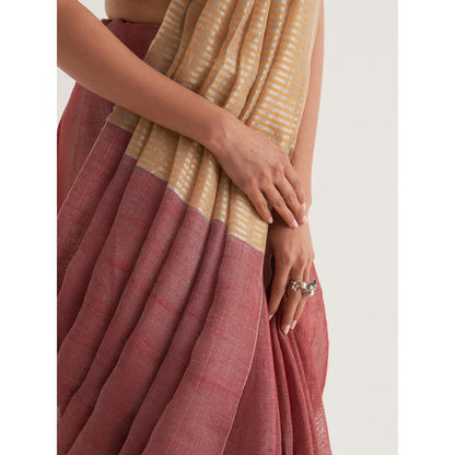 Five Point Five Mauve Stripes Saree with Unstitched Blouse