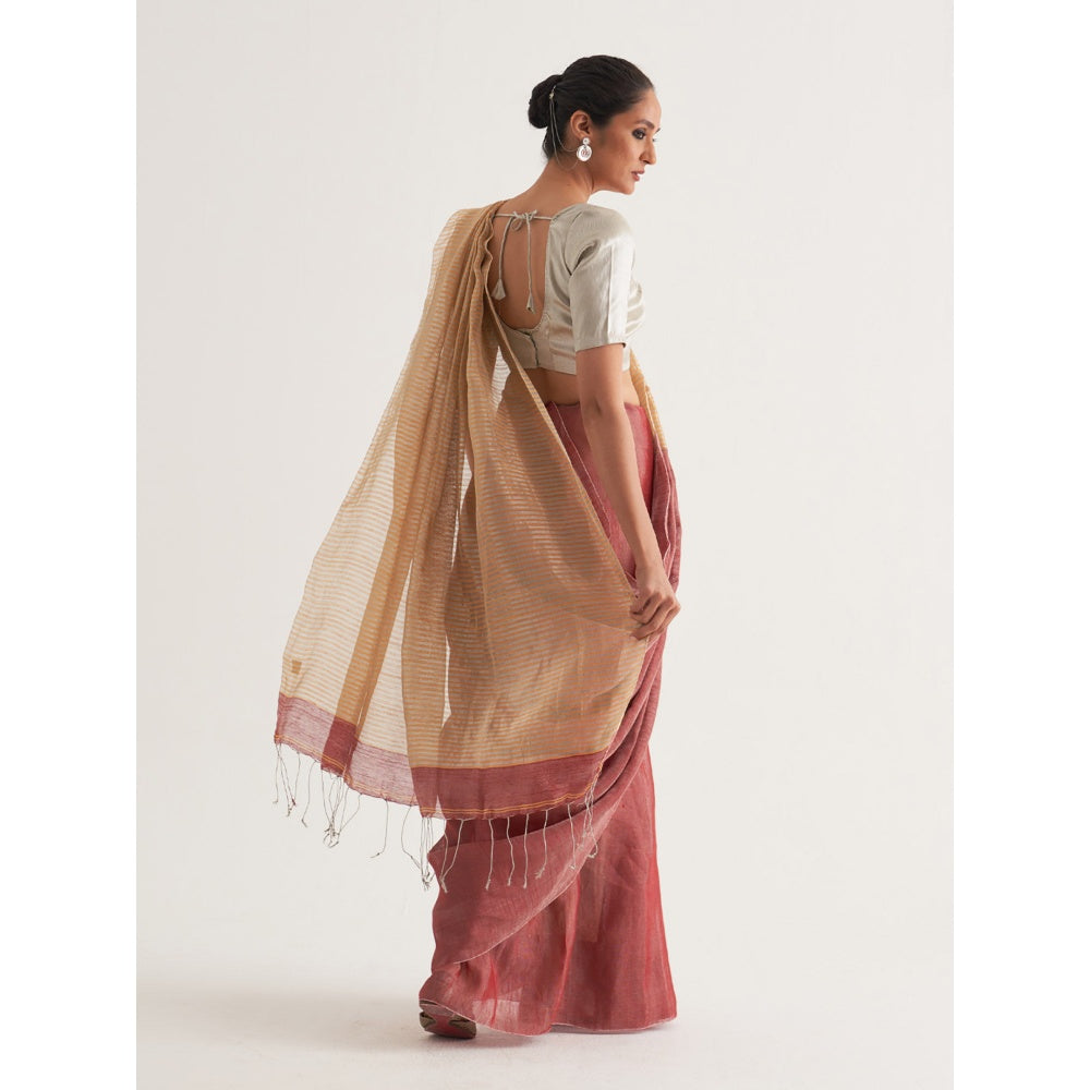 Five Point Five Mauve Stripes Saree with Unstitched Blouse