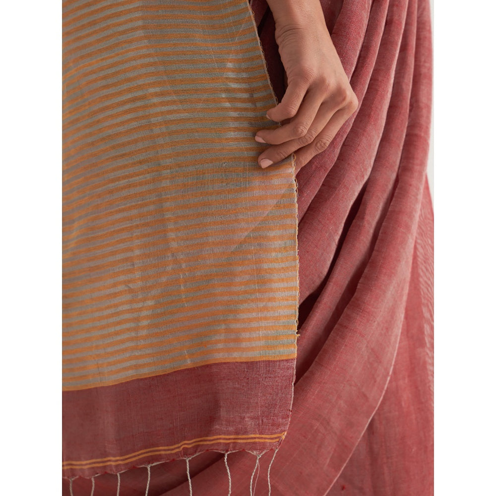 Five Point Five Mauve Stripes Saree with Unstitched Blouse