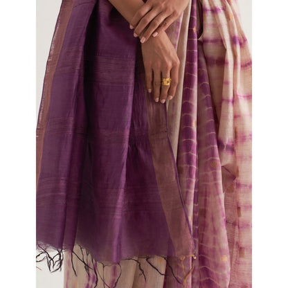 Five Point Five Purple Shibori Polka Dots Woven Saree with Unstitched Blouse