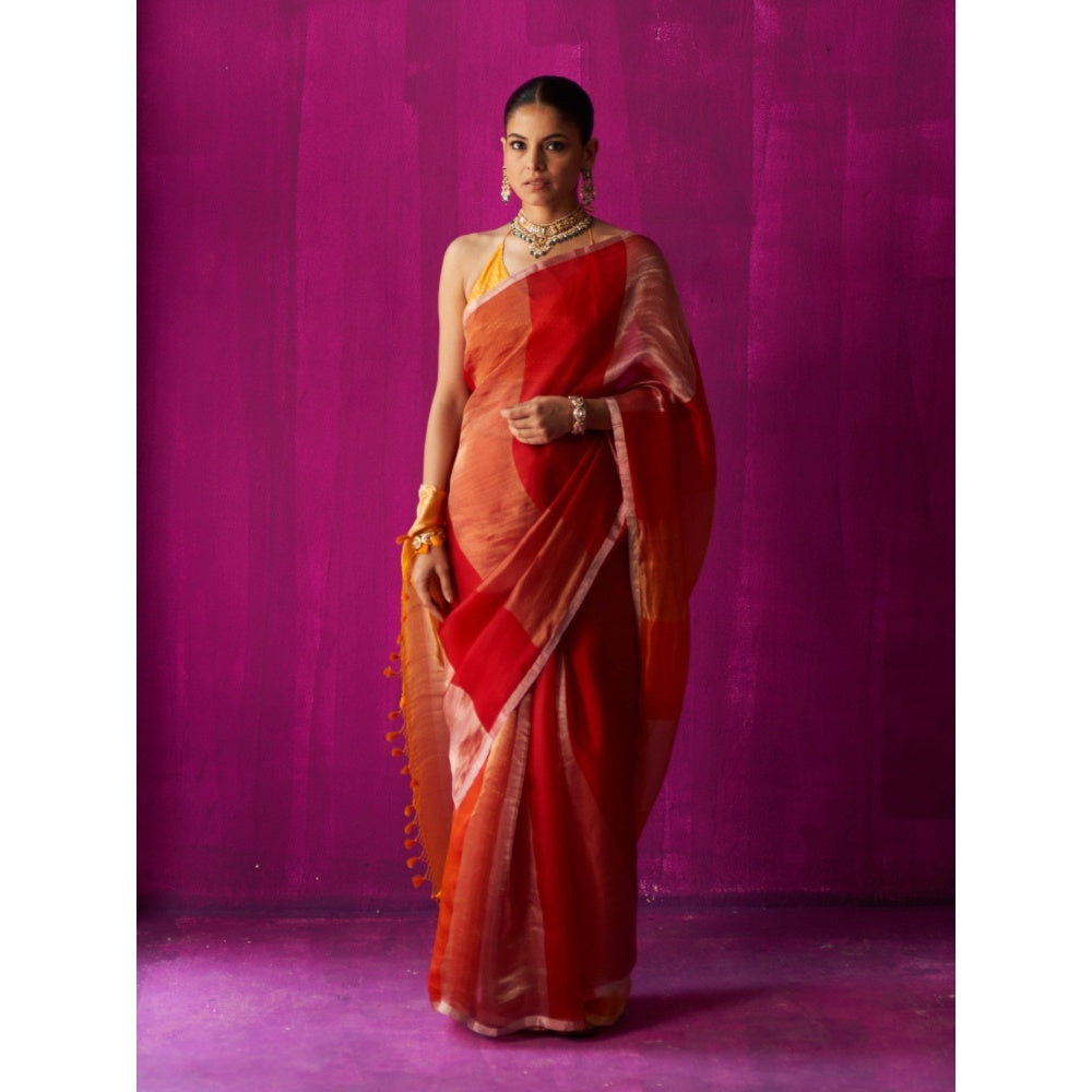 Five Point Five Red Ombre Nitya Saree with Unstitched Blouse