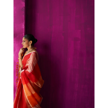 Five Point Five Red Ombre Nitya Saree with Unstitched Blouse