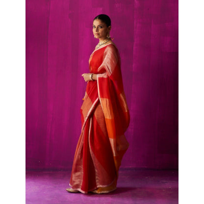Five Point Five Red Ombre Nitya Saree with Unstitched Blouse
