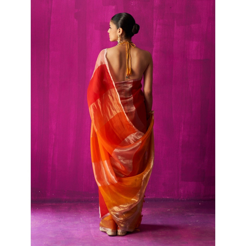 Five Point Five Red Ombre Nitya Saree with Unstitched Blouse