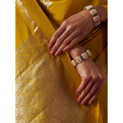 Five Point Five Yellow Woven Madhavi Saree with Unstitched Blouse