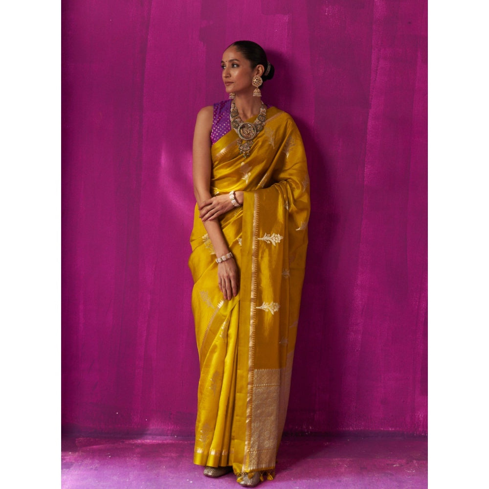 Five Point Five Yellow Woven Madhavi Saree with Unstitched Blouse