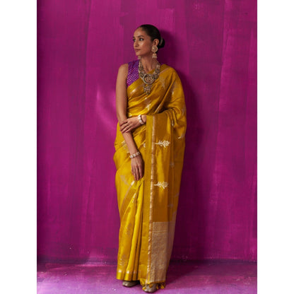 Five Point Five Yellow Woven Madhavi Saree with Unstitched Blouse