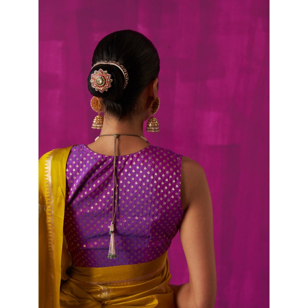 Five Point Five Yellow Woven Madhavi Saree with Unstitched Blouse