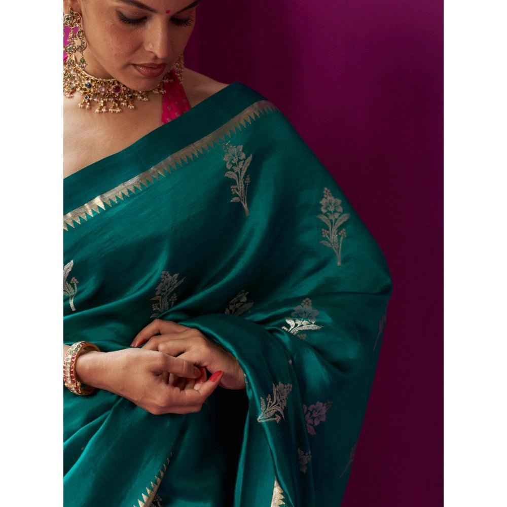 Five Point Five Green Woven Madhavi Saree with Unstitched Blouse