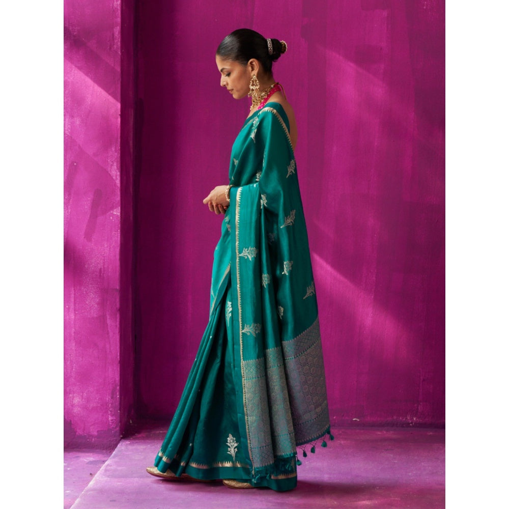 Five Point Five Green Woven Madhavi Saree with Unstitched Blouse