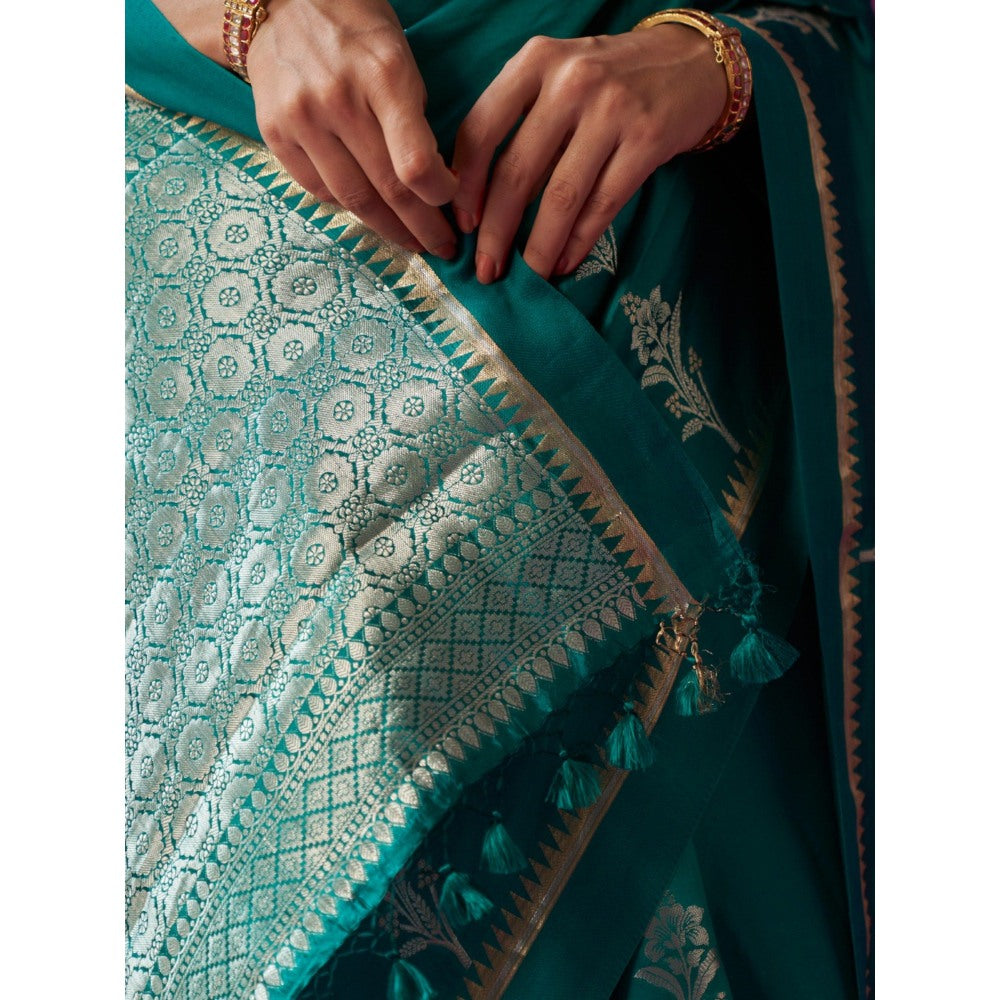 Five Point Five Green Woven Madhavi Saree with Unstitched Blouse
