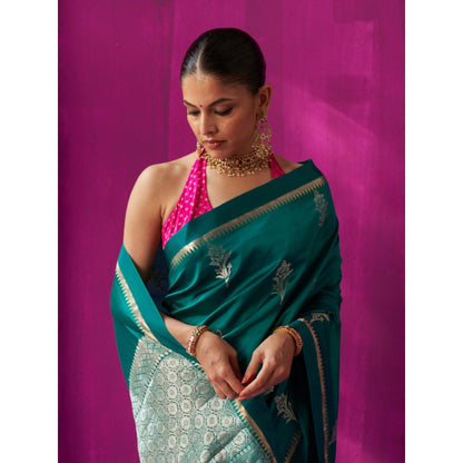 Five Point Five Green Woven Madhavi Saree with Unstitched Blouse