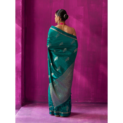 Five Point Five Green Woven Madhavi Saree with Unstitched Blouse