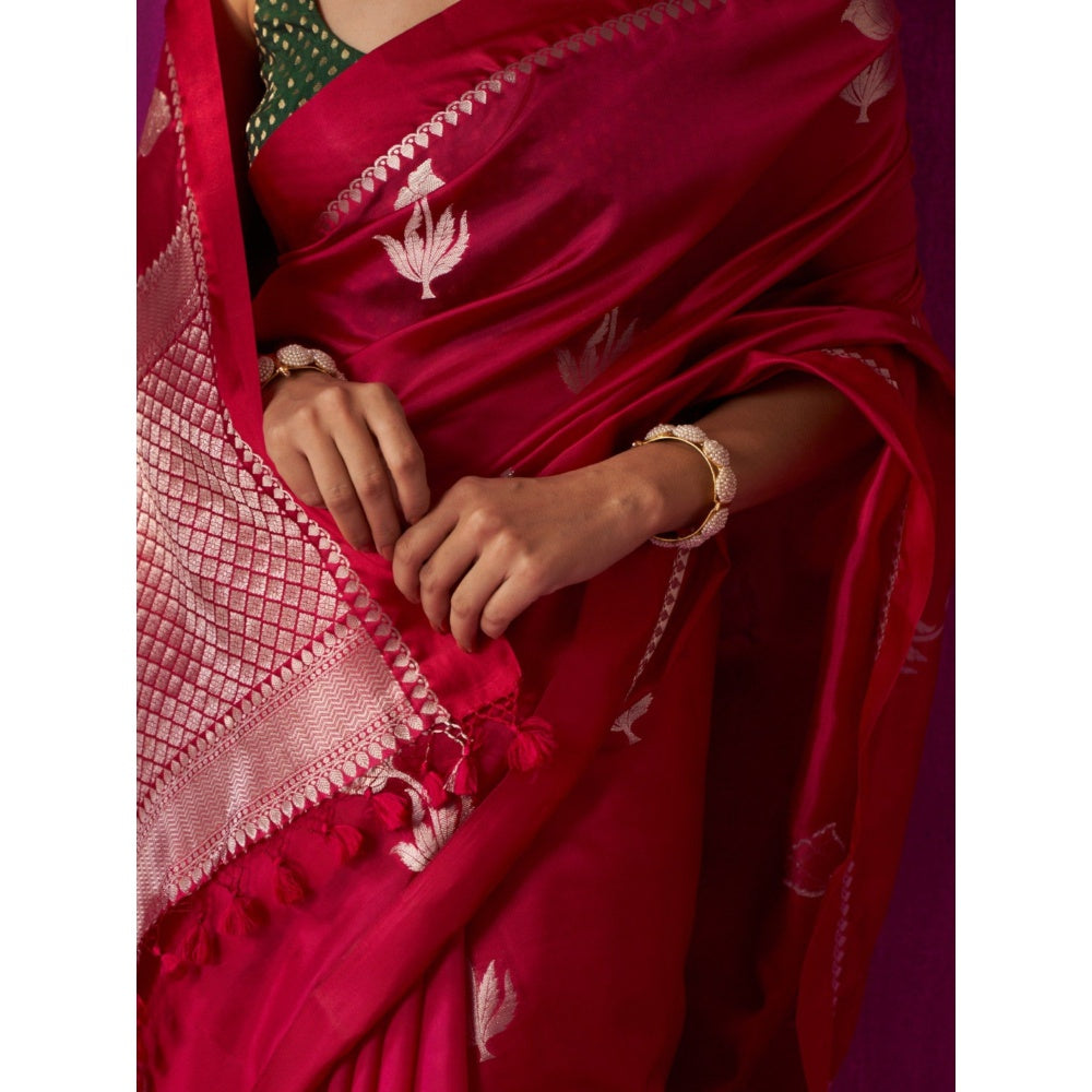 Five Point Five Red Woven Padmini Saree with Unstitched Blouse