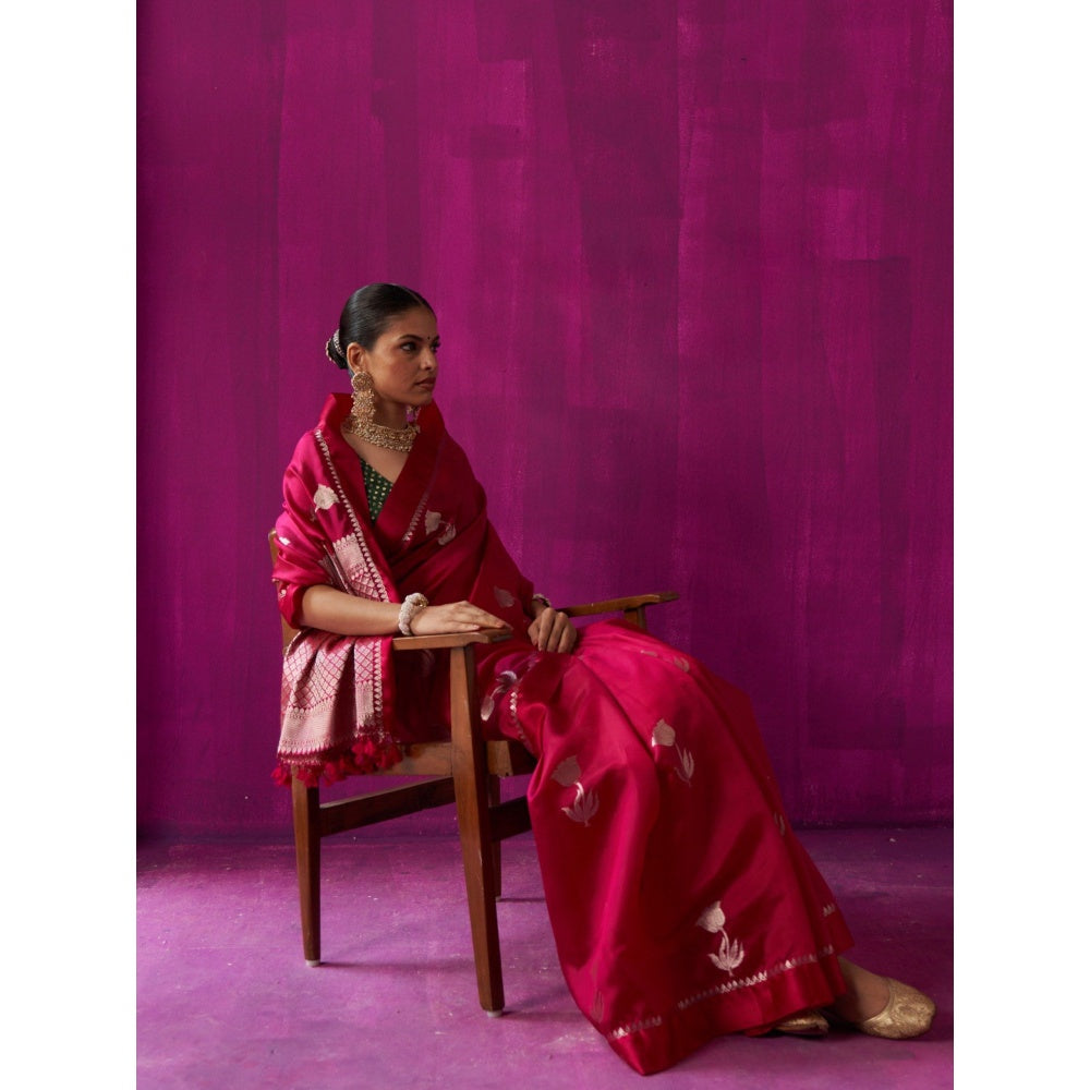 Five Point Five Red Woven Padmini Saree with Unstitched Blouse