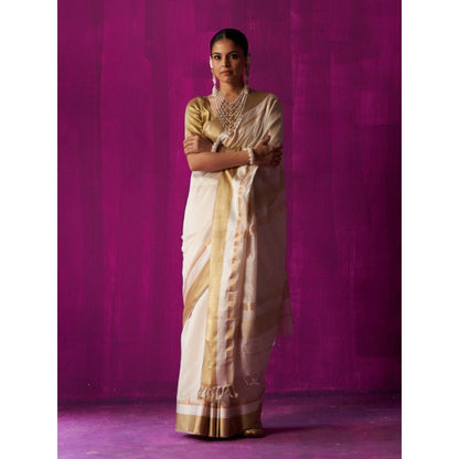 Five Point Five White Woven Amrapali Woven Saree with Unstitched Blouse