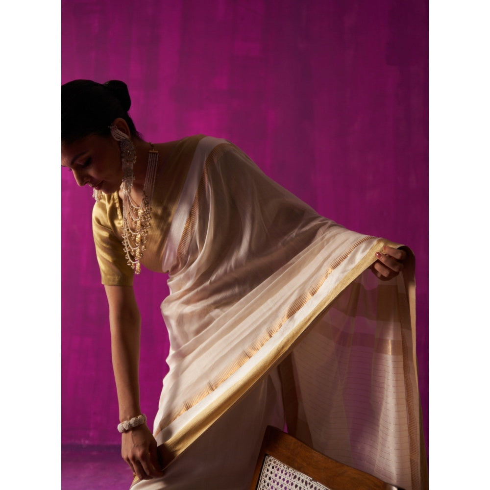 Five Point Five White Woven Amrapali Woven Saree with Unstitched Blouse