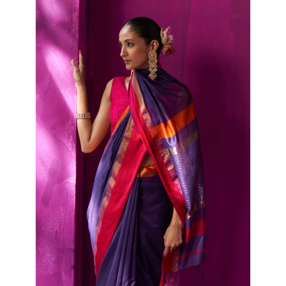 Five Point Five Multi-Colour Stripes Mohini Saree with Unstitched Blouse